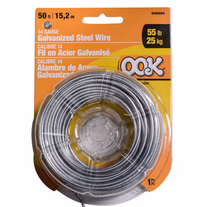 Fil d’acier galvanisé 14 AWG, 50 pieds, charge maximale 55 lb (1 pce)