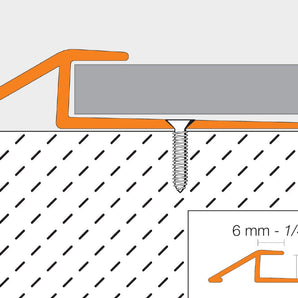 Schluter VINPRO-U Réducteur pour revêtements de sol résilients aluminium anodisé chrome brossé 17/64" (6.5 mm) x 8' 2-1/2"