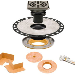 Schluter KERDI-DRAIN Ensemble d'adapteur de drain 5-1/4" avec adapteur en plastique ABS et grille de drain carrée en acier inoxydable 4"
