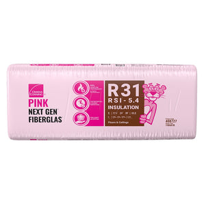 WOOL FIB. R31 24" X 9 1/2" (64.0 sq. ft.) - Pink Next-Gen Fiberglas