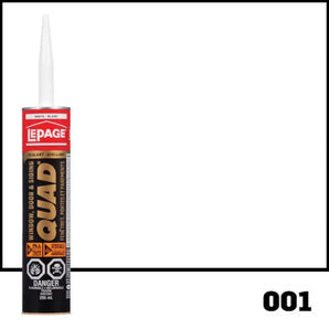 LePage Quad Blanc #001, Scellant souple pour fenêtres, portes et revêtements (295 ml)